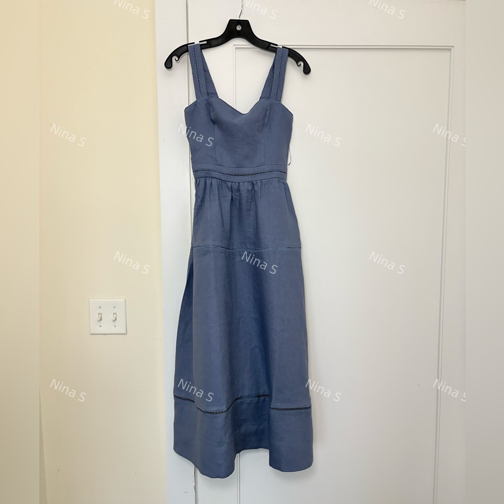 Reformation Everett Cornflower Blue Midi Linen Dress - 8 - Picture 3 of 7